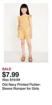 Old Navy Old Navy Printed Flutter-Sleeve Romper for Girls offer