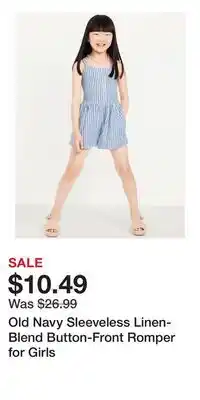 Old Navy Old Navy Sleeveless Linen-Blend Button-Front Romper for Girls offer