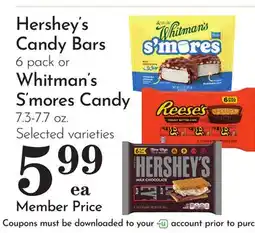 Pavilions Hershey's Candy Bars 6 pack or Whitman's S'mores Candy 7.3-7.7 oz offer