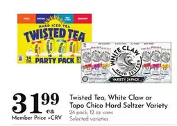 Pavilions Twisted Tea, White Claw or Topo Chico Hard Seltzer Variety offer