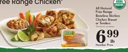 Pavilions Rocky The Free Range Chicken All Natural Free Range Boneless Skinless Chicken Breast or Tenders offer