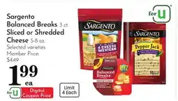 Pavilions Sargento Balanced Breaks 3 ct. Sliced or Shredded Cheese 5-8 oz offer
