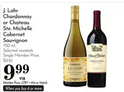 Pavilions J. Lohr Chardonnay or Chateau Ste. Michelle Cabernet Sauvignon offer