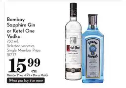 Pavilions Bombay Sapphire Gin or Ketel One Vodka offer