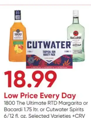 Stater Bros 1800 The Ultimate RTD Margarita or Bacardi 1.75 ltr. or Cutwater Spirits 6/12 fl. oz offer