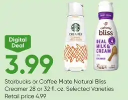 Stater Bros Starbucks or Coffee Mate Natural Bliss Creamer offer