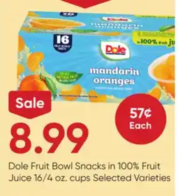 Stater Bros Dole Fruit Bowl Snacks in 100% Fruit Juice offer