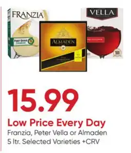 Stater Bros Franzia, Peter Vella or Almaden offer