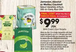 Ralphs Jameson, Absolut or Malibu Cocktail offer