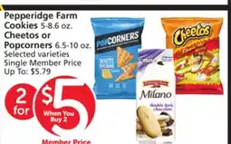 Vons Pepperidge Farm Cookies 5-8.6 oz. Cheetos or Popcorners 6.5-10 oz offer