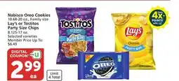 Vons Nabisco Oreo Cookies 10.68-20 oz., Family size Lay's or Tostitos Party Size Chips 8.125-17 oz offer