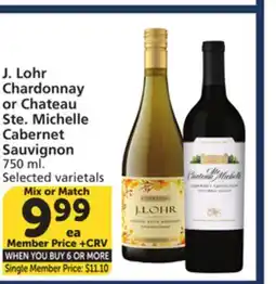 Vons J. Lohr Chardonnay or Chateau Ste. Michelle Cabernet Sauvignon offer