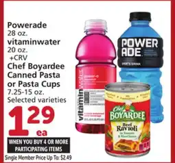 Vons Powerade 28 oz. vitaminwater 20 oz. + CRV Chef Boyardee Canned Pasta or Pasta Cups 7.25-15 oz offer