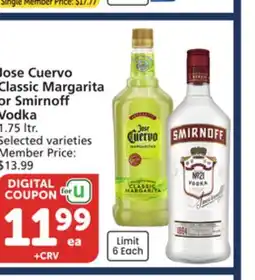 Vons Jose Cuervo Classic Margarita or Smirnoff Vodka offer