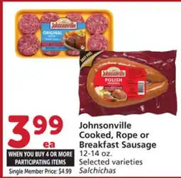 Vons Johnsonville Cooked, Rope or Breakfast Sausage offer