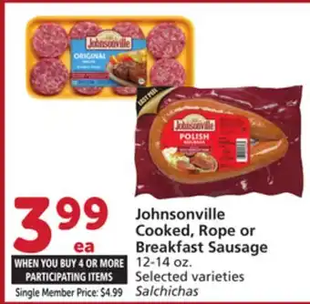 Vons Johnsonville Cooked, Rope or Breakfast Sausage offer