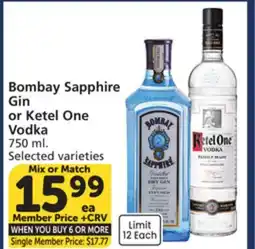 Vons Bombay Sapphire Gin or Ketel One Vodka offer
