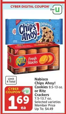 Vons Nabisco Chips Ahoy! Cookies 9.5-13 oz. or Ritz Crackers 7.5-13.7 oz offer