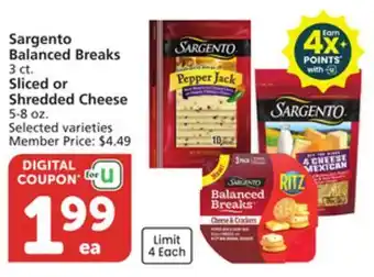 Albertsons Sargento Balanced Breaks 3 ct. Sliced or Shredded Cheese 5-8 oz offer