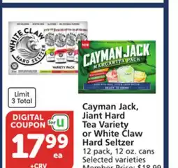 Vons Cayman Jack, Jiant Hard Tea Variety or White Claw Hard Seltzer offer