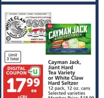 Vons Cayman Jack, Jiant Hard Tea Variety or White Claw Hard Seltzer offer
