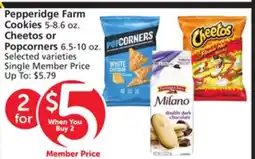 Albertsons Pepperidge Farm Cookies 5-8.6 oz. Cheetos or Popcorners 6.5-10 oz offer