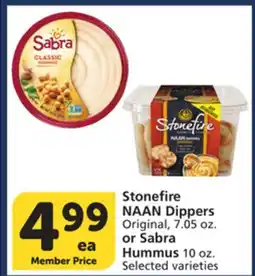 Albertsons Stonefire NAAN Dippers Original, 7.05 oz. or Sabra Hummus 10 oz offer