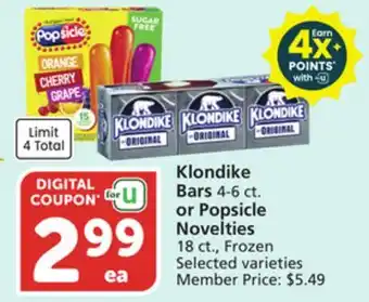 Albertsons Klondike Bars 4-6 ct. or Popsicle Novelties 18 ct offer