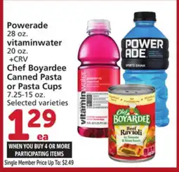 Albertsons Powerade 28 oz. vitaminwater 20 oz. + CRV Chef Boyardee Canned Pasta or Pasta Cups 7.25-15 oz offer