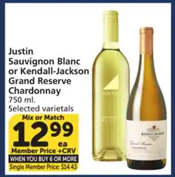 Albertsons Justin Sauvignon Blanc or Kendall-Jackson Grand Reserve Chardonnay offer