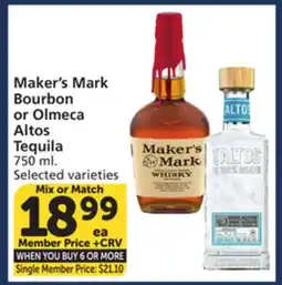 Albertsons Maker's Mark Bourbon or Olmeca Altos Tequila offer