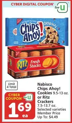 Albertsons Nabisco Chips Ahoy! Cookies 9.5-13 oz. or Ritz Crackers 7.5-13.7 oz offer