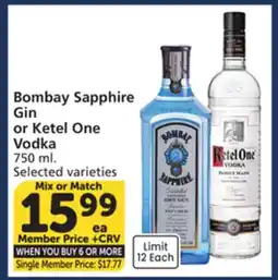Albertsons Bombay Sapphire Gin or Ketel One Vodka offer