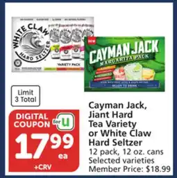 Albertsons Cayman Jack, Jiant Hard Tea Variety or White Claw Hard Seltzer offer