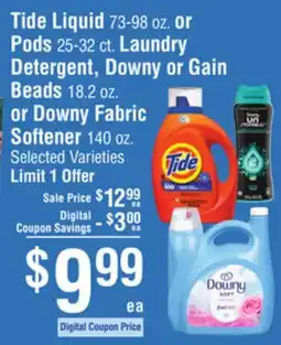 Smart & Final Tide Liquid or Pods Laundry Detergent, Downy or Gain Beads or Downy Fabric Softener offer