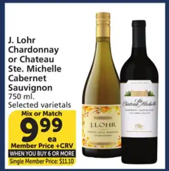 Albertsons J. Lohr Chardonnay or Chateau Ste. Michelle Cabernet Sauvignon offer