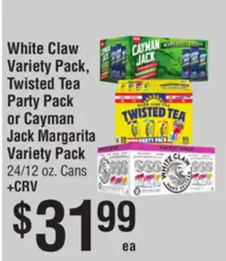 Smart & Final White Claw Variety Pack, Twisted Tea Party Pack or Cayman Jack Margarita Variety Pack offer