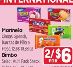 Tony’s Fresh Market Marinela Cinnas, Sponch, Barritas de Piña o Fresa, 12.68-18.88 oz Bimbo Select Multi Pack Snack offer