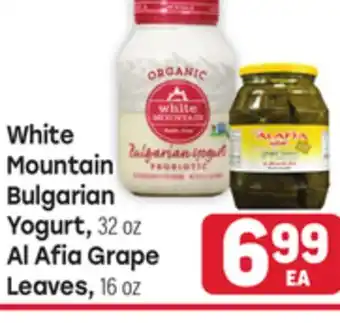 Tony’s Fresh Market White Mountain Bulgarian Yogurt, 32 oz Al Afia Grape Leaves, 16 oz offer