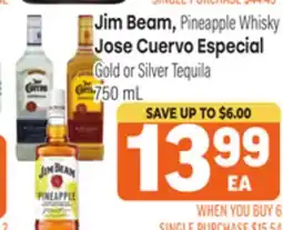 Tony’s Fresh Market Jim Beam, Pineapple Whisky, Jose Cuervo Especial Gold or Silver Tequila offer