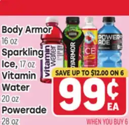 Tony’s Fresh Market Body Armor 16 oz, Sparkling Ice 17 oz, Vitamin Water 20 oz, Powerade 28 oz offer