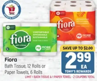 Tony’s Fresh Market Fiora Bath Tissue, 12 Rolls Paper Towels, 6 Rolls offer
