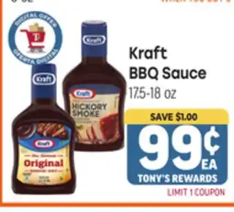 Tony’s Fresh Market Kraft BBQ Sauce offer