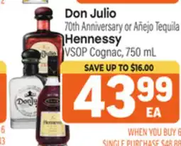 Tony’s Fresh Market Don Julio 70th Anniversary or Añejo Tequila, Hennessy VSOP Cognac, 750 mL offer