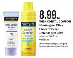 Mariano's Neutrogena Ultra Sheer or Beach Defense Sun Care offer