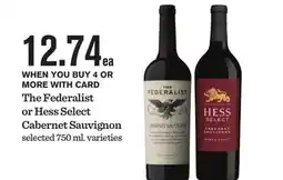 Mariano's The Federalist or Hess Select Cabernet Sauvignon offer