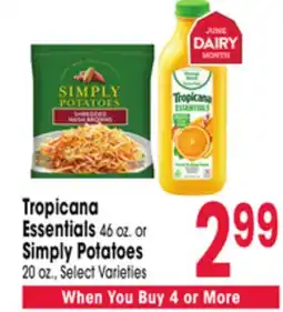 Jewel-Osco Tropicana Essentials 46 oz. or Simply Potatoes 20 oz offer