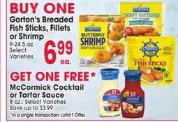 Jewel-Osco Gorton's Breaded Fish Sticks, Fillets or Shrimp offer