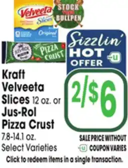 Jewel-Osco Kraft Velveeta Slices 12 oz. or Jus-Rol Pizza Crust 7.8-14.1 oz offer