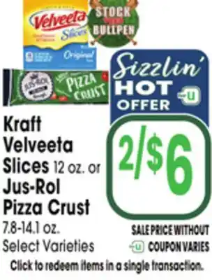 Jewel-Osco Kraft Velveeta Slices 12 oz. or Jus-Rol Pizza Crust 7.8-14.1 oz offer
